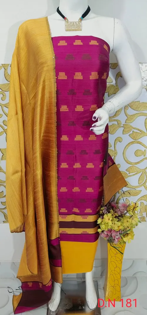 Traditional Tussar Dupion Silk Suit Material for Women